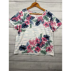 Vintage West Palm Women's Large Tropical Floral Cotton Blend T-Shirt 4458